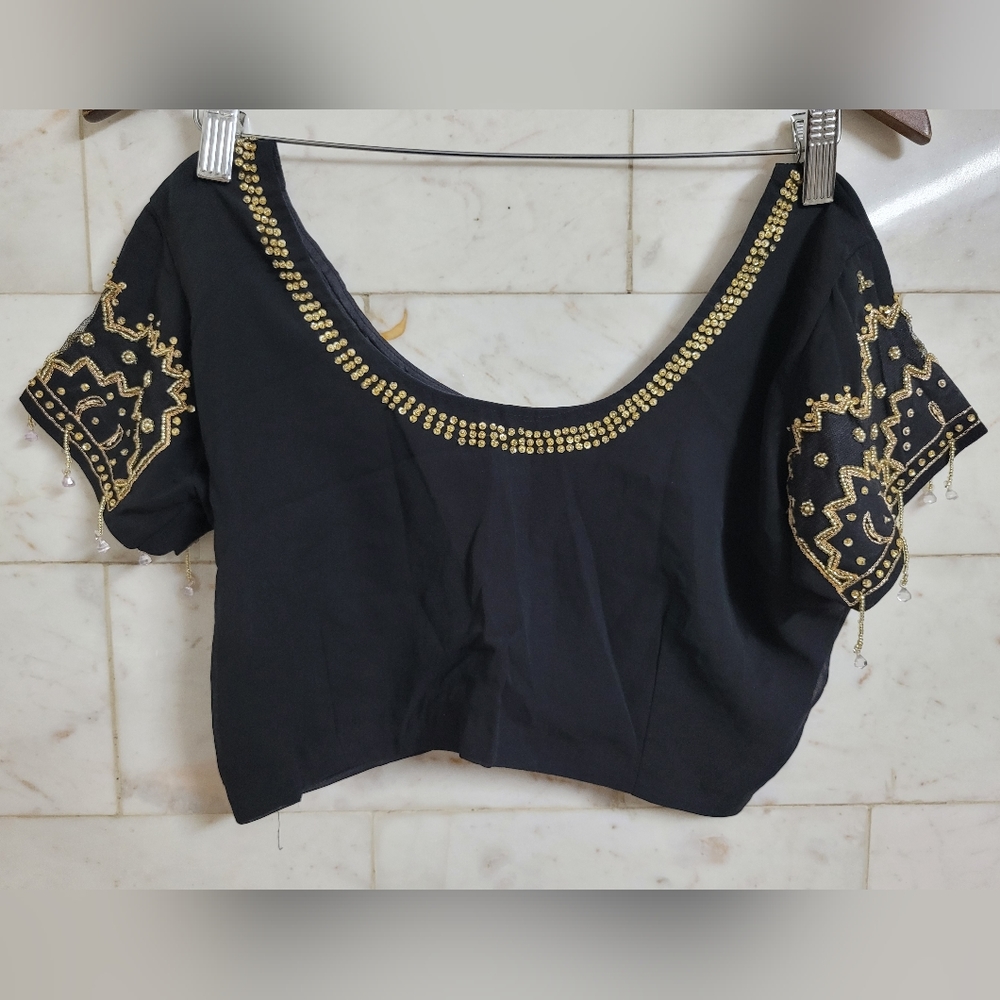 Embellished Black Saree with Blouse - Picture 13 of 17
